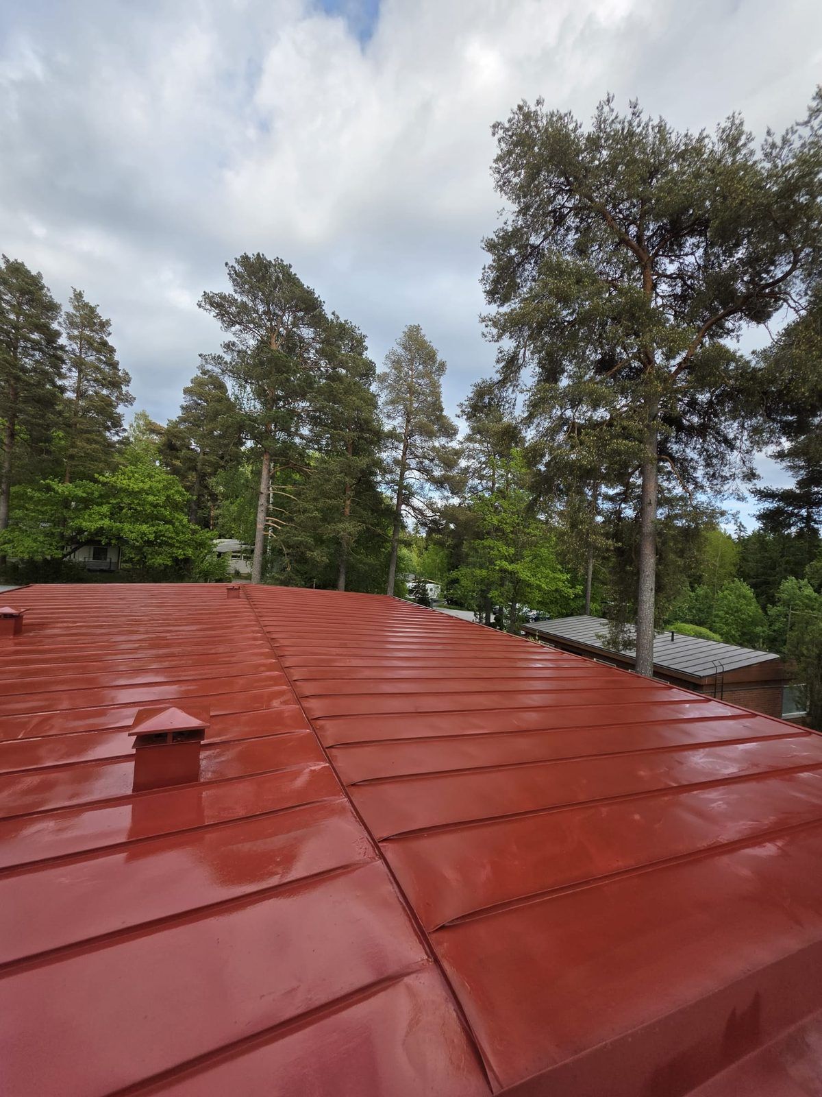 Punaiseksi maalattu peltikatto Turussa